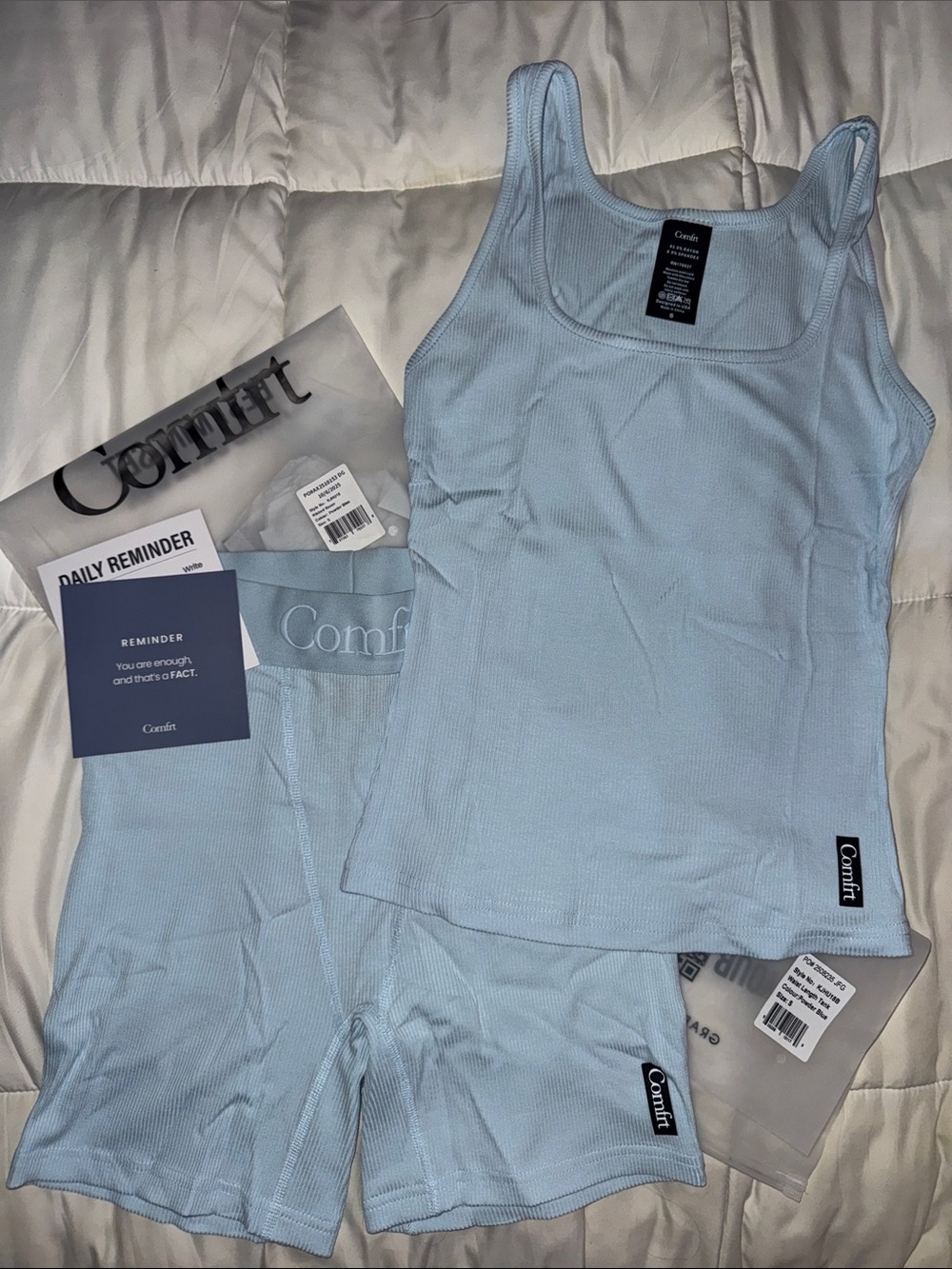 COMFRT BRAND Light Blue Ribbed Women's tank and boxers  new in package